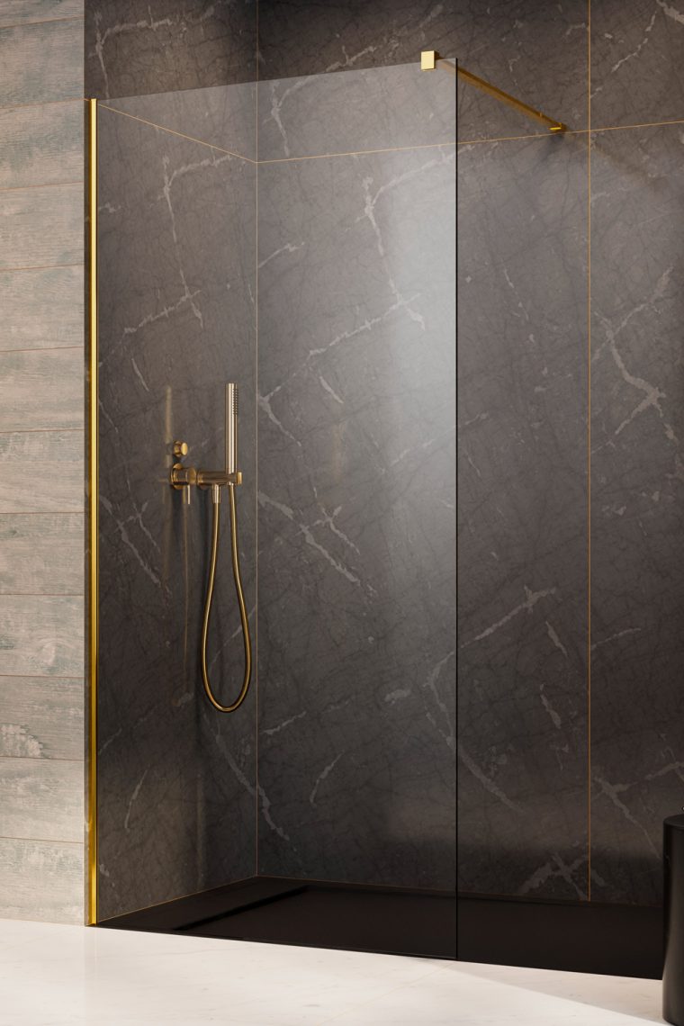 Radaway Modo New II Gold Walk-In ścianka 110 cm wolnostojąca złoty połysk/szkło przezroczyste 389114-09-01