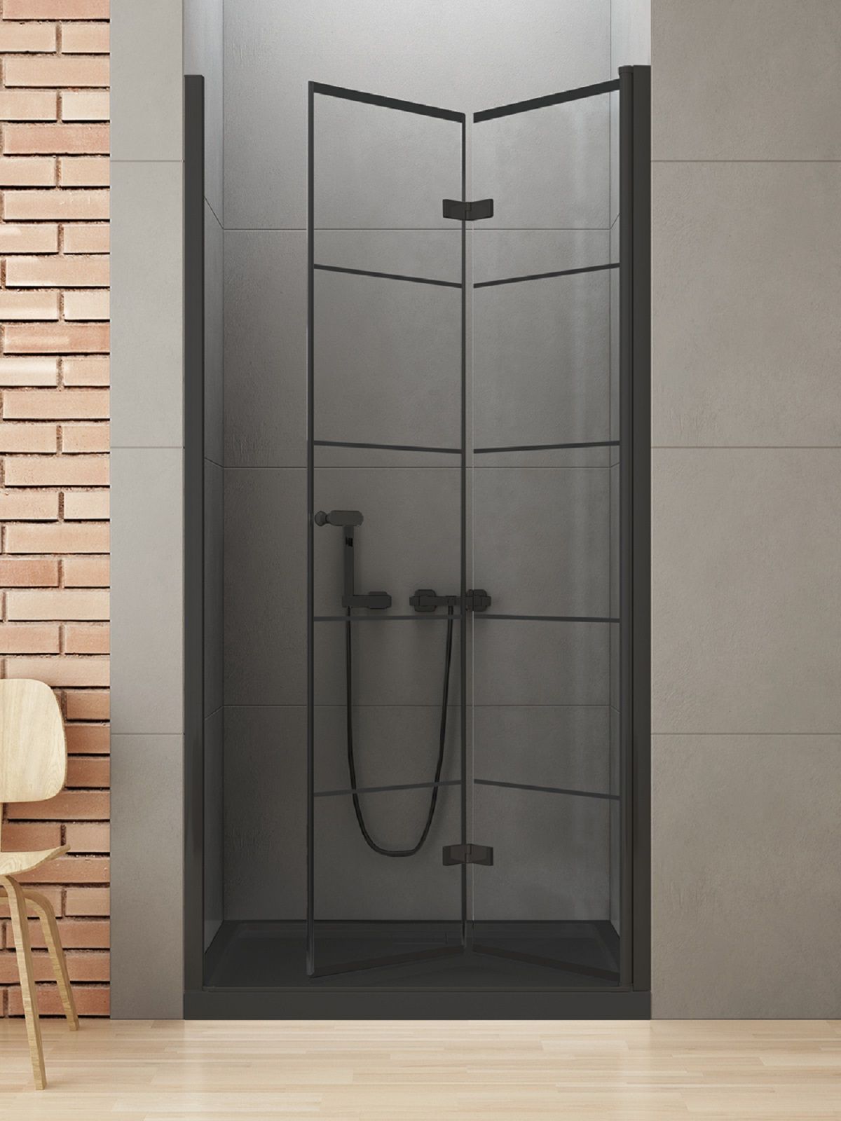 New Trendy New Soleo Black drzwi prysznicowe 90 cm składane czarny mat/szkło ze wzorem D-0284A