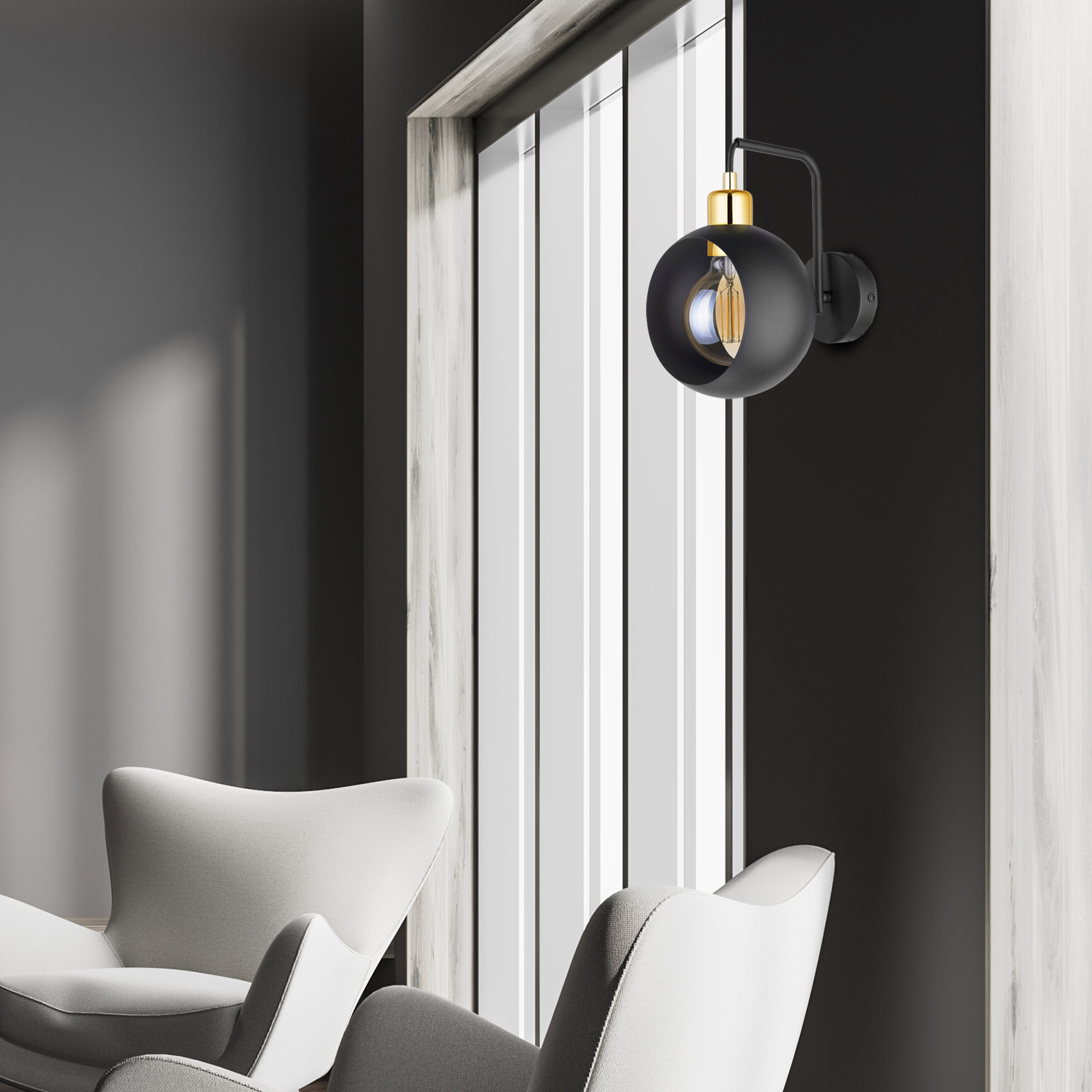 TK Lighting Cyklop Black kinkiet 1x15W czarny/złoty 2750