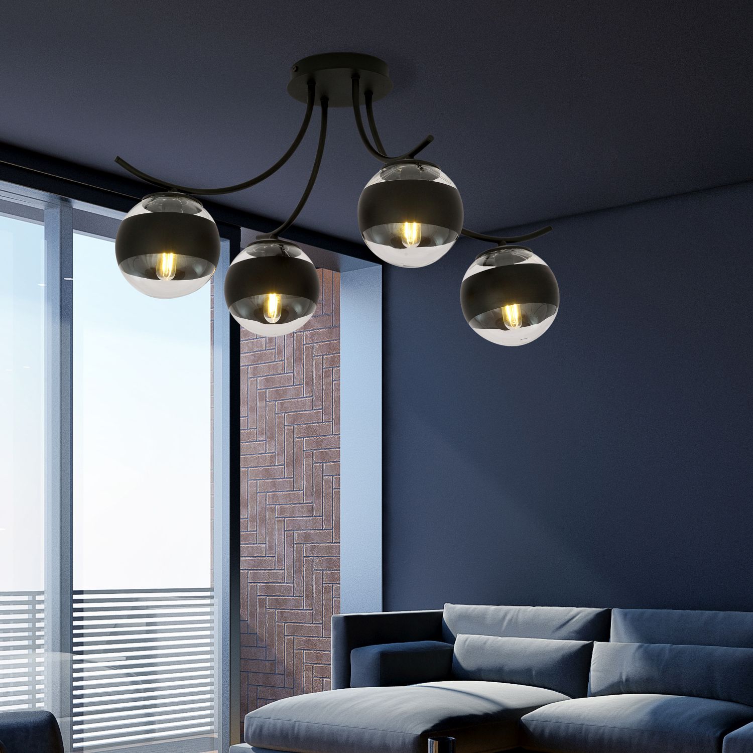 Emibig Boston Stripe lampa podsufitowa 4x10 W czarna-przezroczysta 1111/4
