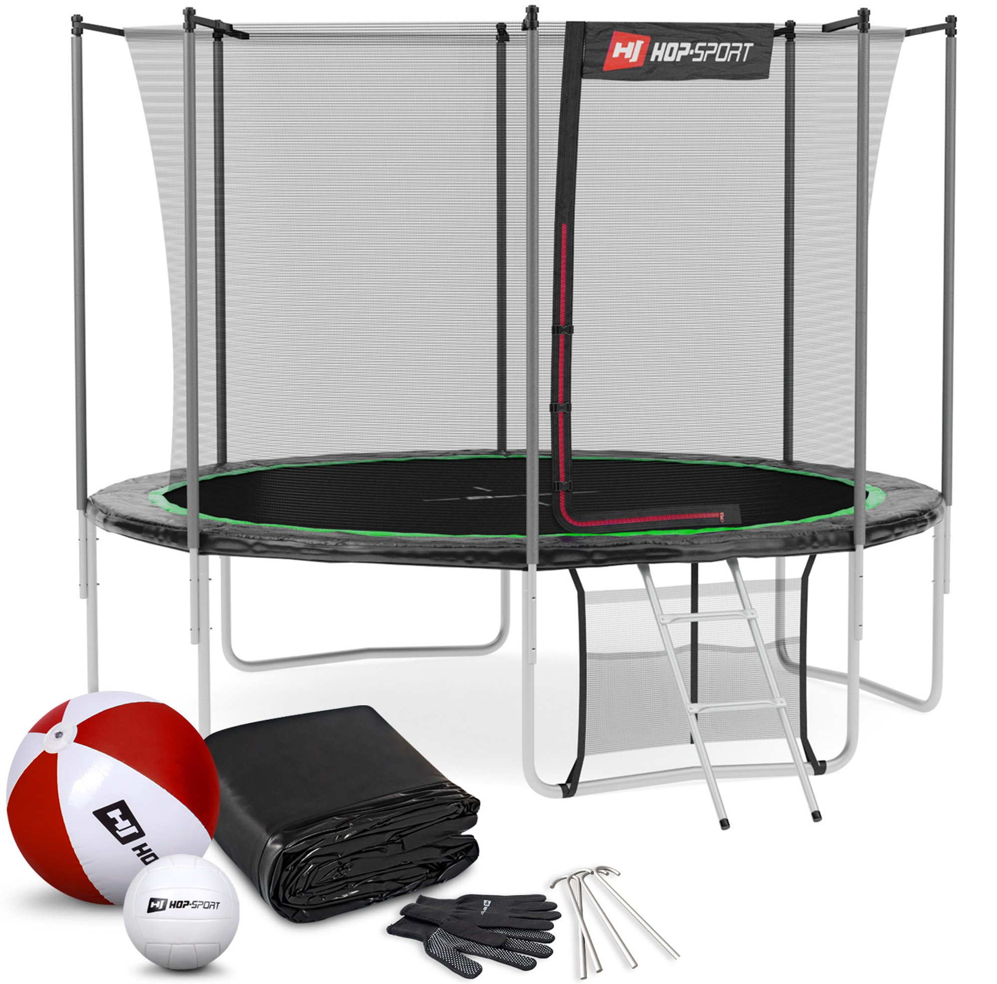 Trampolina Hop-Sport 10ft (305cm) czarno-zielona z siatką wewnętrzną