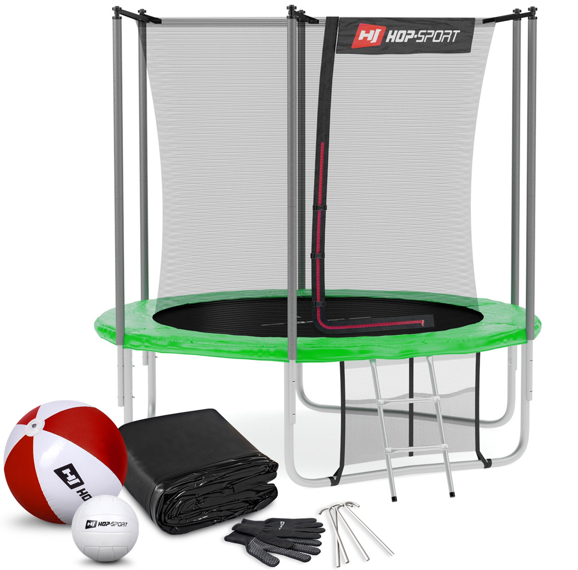 Trampolina Hop-Sport 8ft (244cm) zielona z siatką wewnętrzną