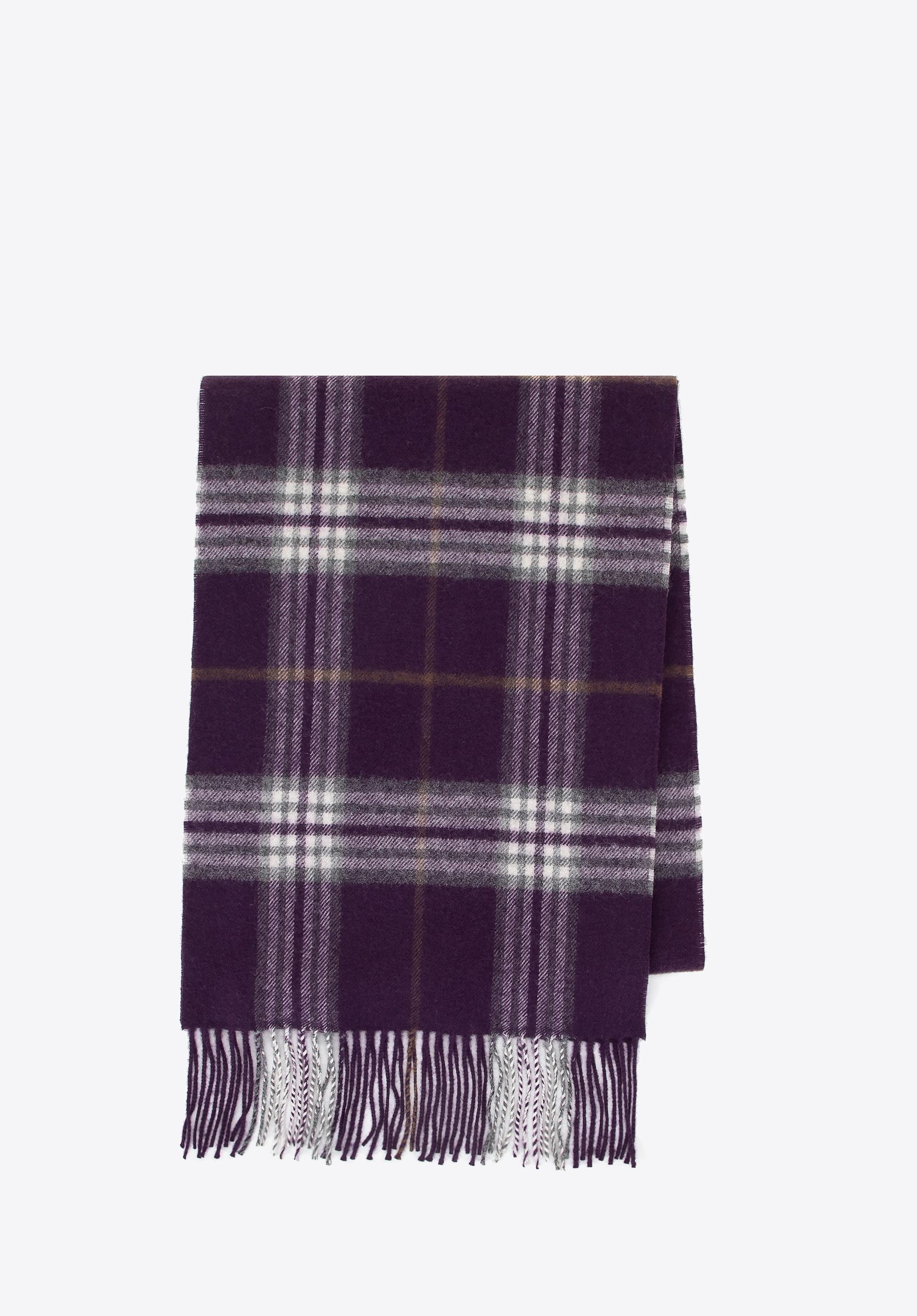 Wełniany szal w kratę unisex fioletowo - biały