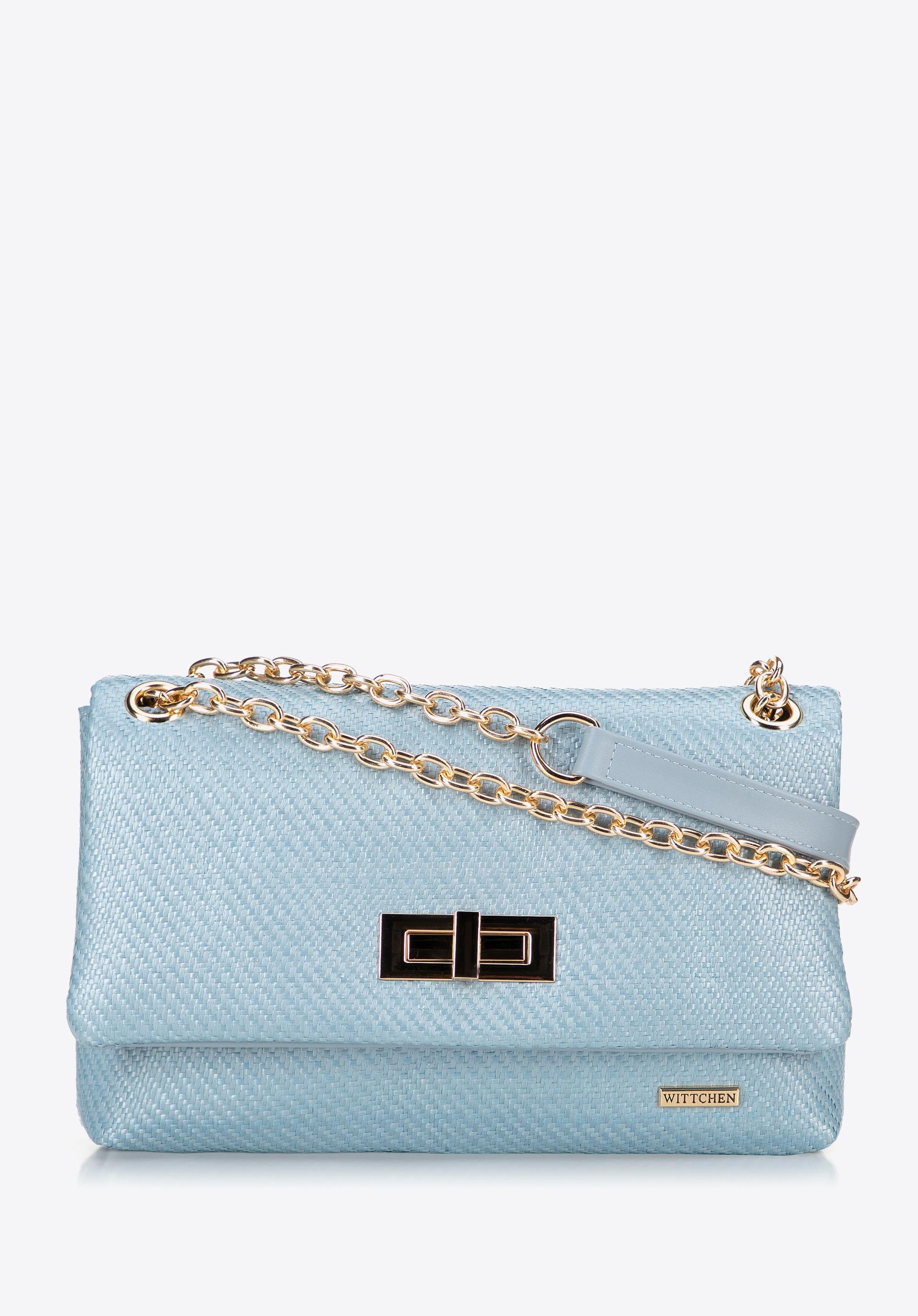 Damska crossbody z plecionki na łańcuszku niebieska
