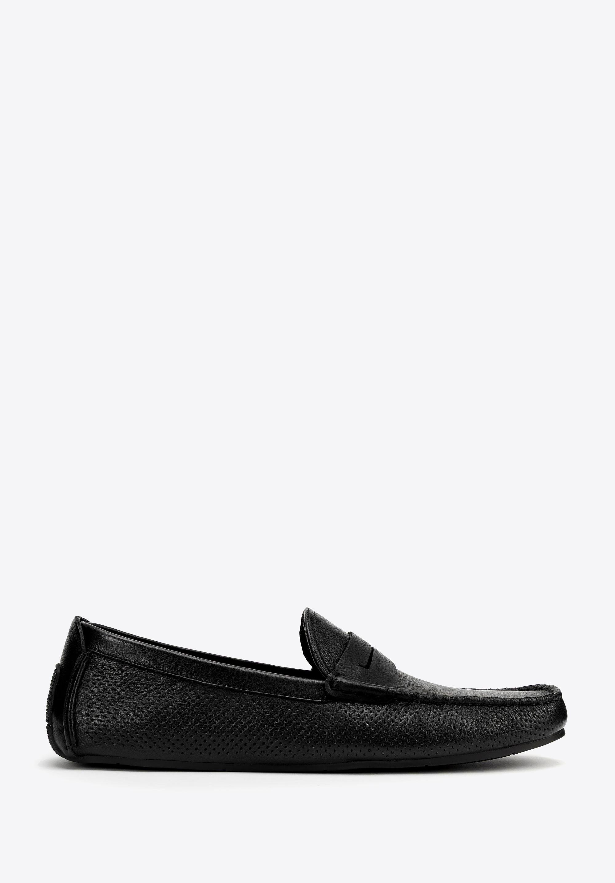 Męskie półbuty slip-on ze skóry czarne