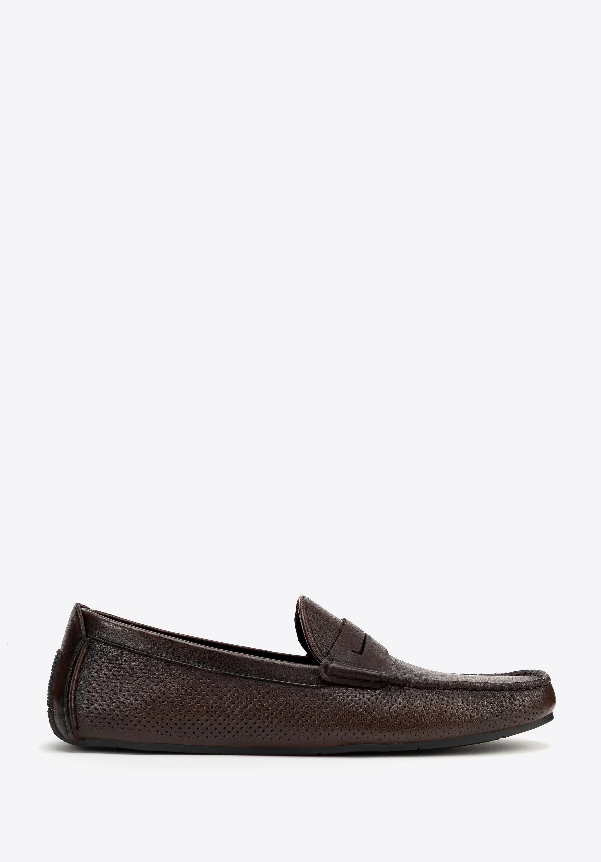 Męskie półbuty slip-on ze skóry brązowe