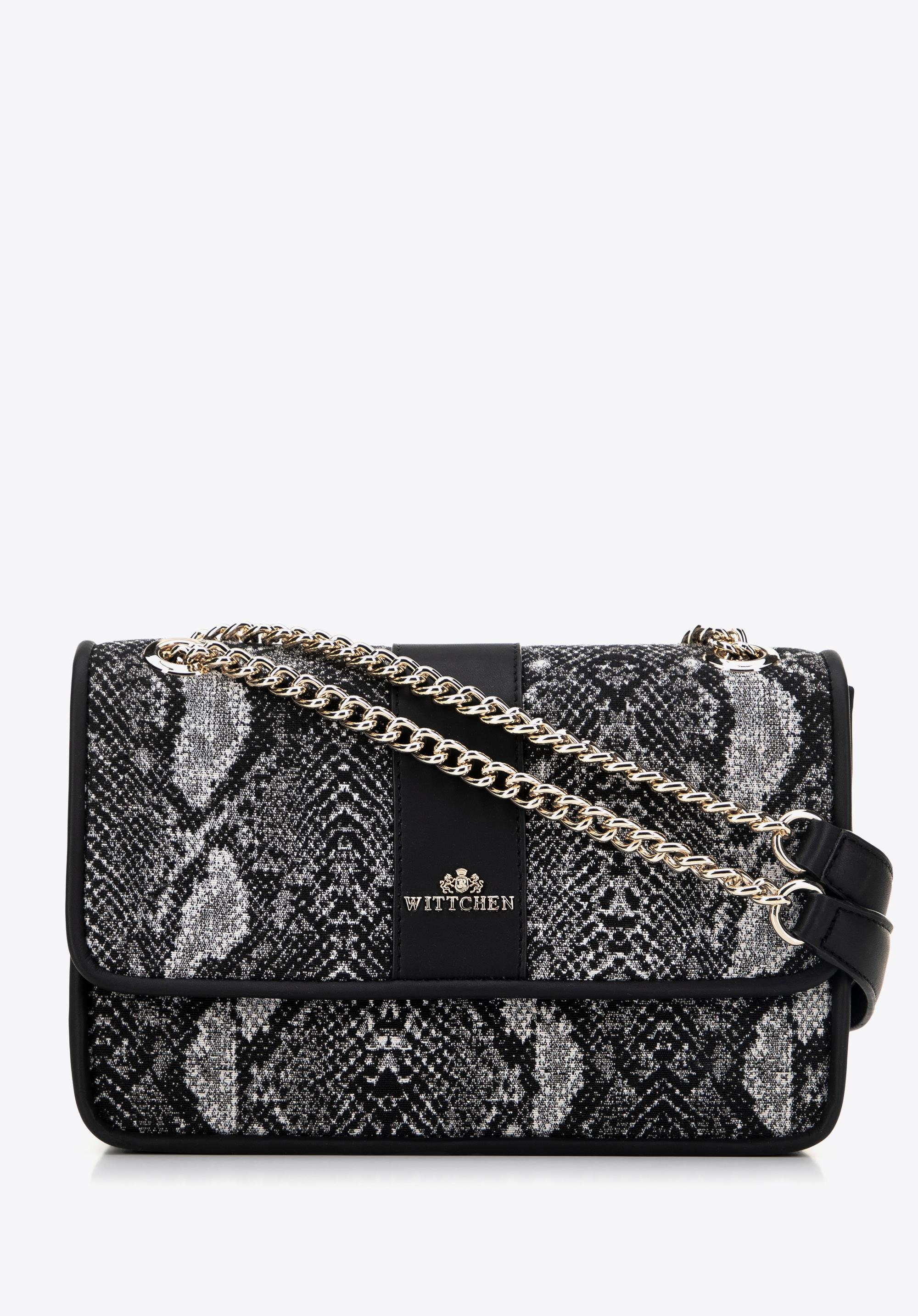 Damska crossbody żakardowa na łańcuszku czarno - szara
