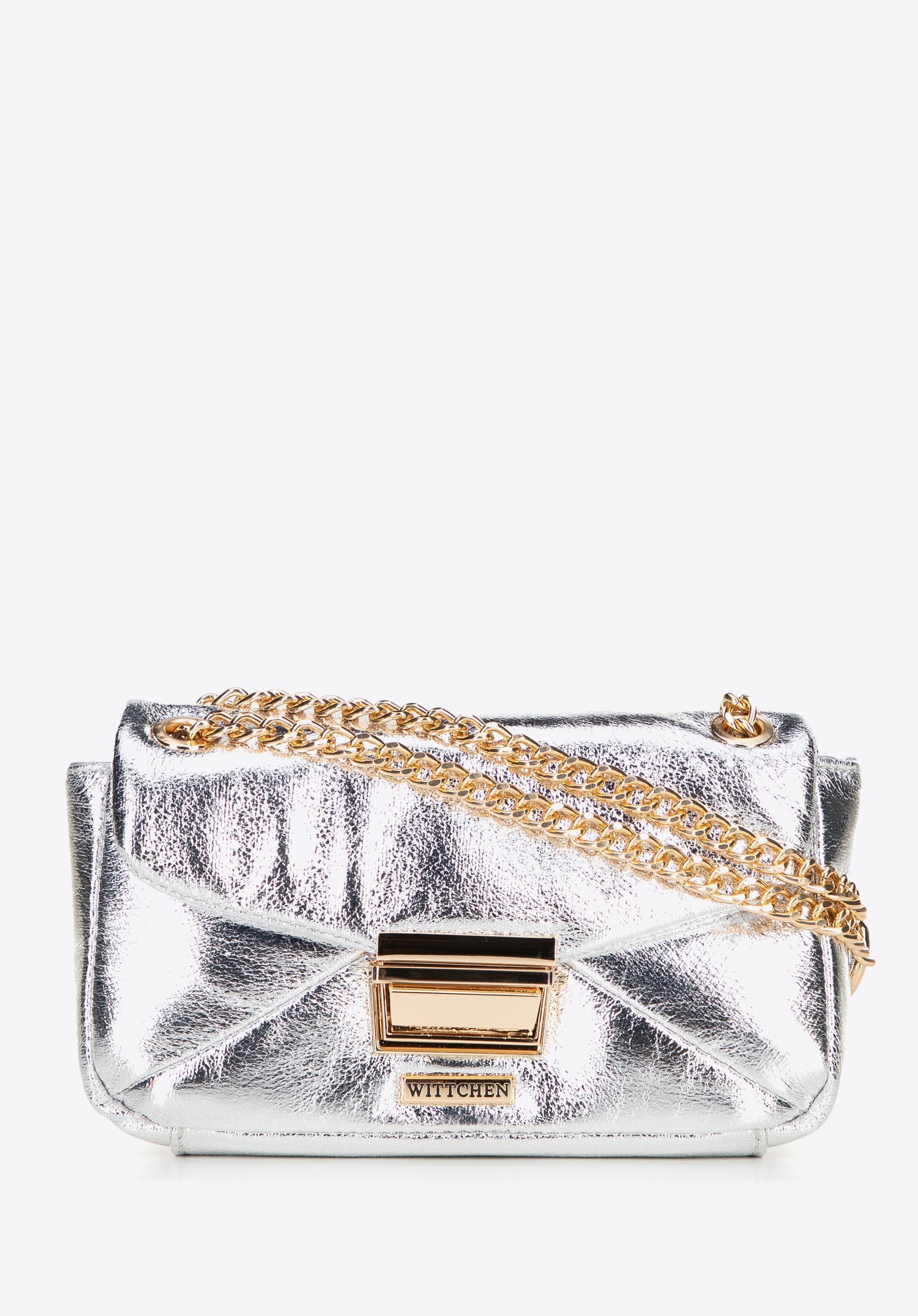 Minitorebka crossbody z połyskującej ekoskóry srebrna