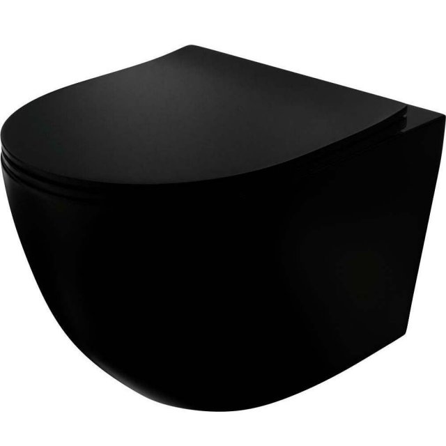 LAVITA Miska podwieszana SINTO BLACK 3.0 bezkołnierzowa z deską durop