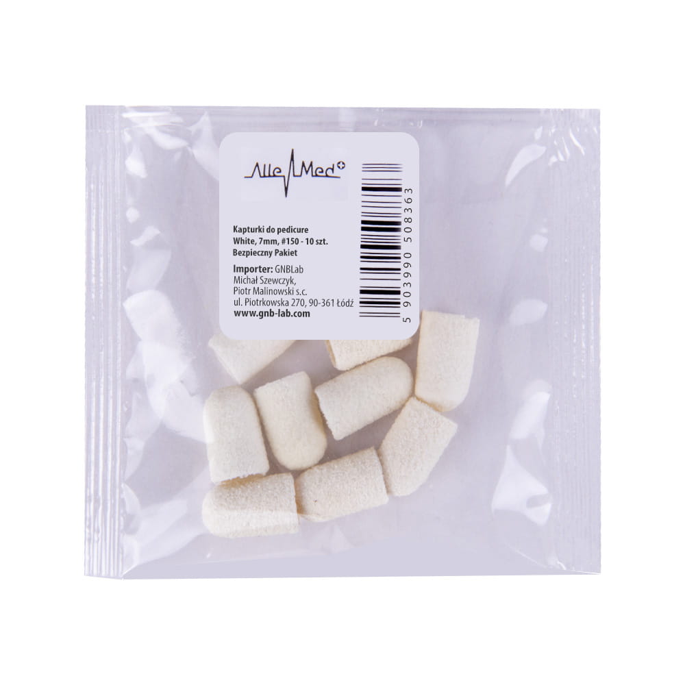 Kapturki do pedicure 7 mm gradacja 150 10 szt Fabric Podo AlleMed Biały White