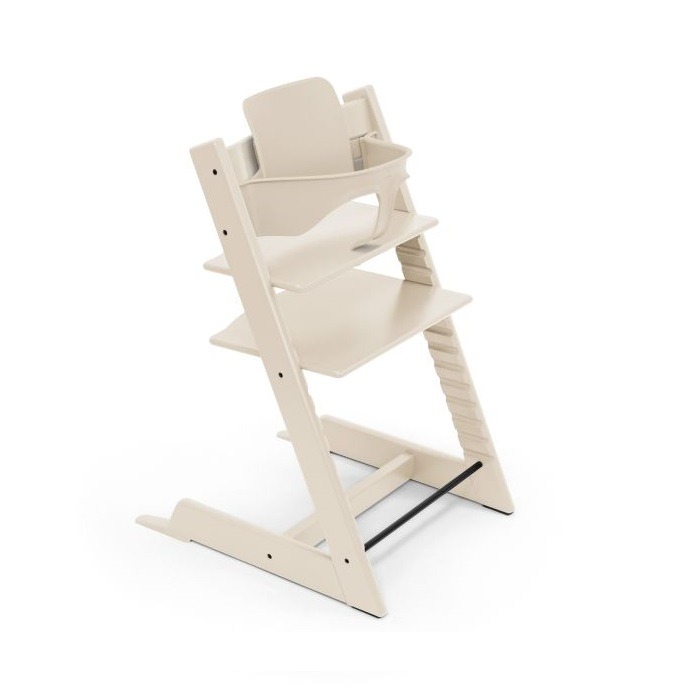 Stokke Tripp Trapp + zestaw Baby Set + tacka - rosnące krzesełko do karmienia z akcesoriami-Vanilla White-Black
