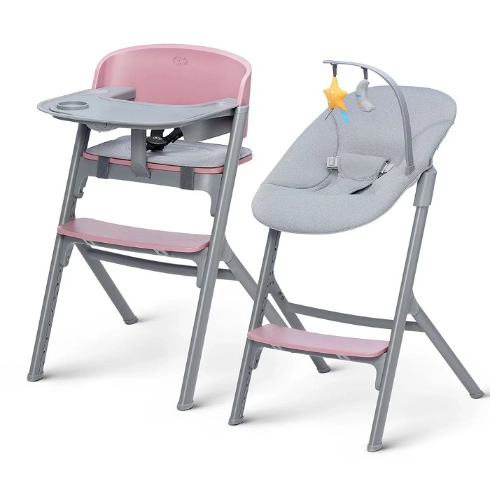 Kinderkraft Livy - krzesełko do karmienia z leżaczkiem Calmee 4w1-Różowy