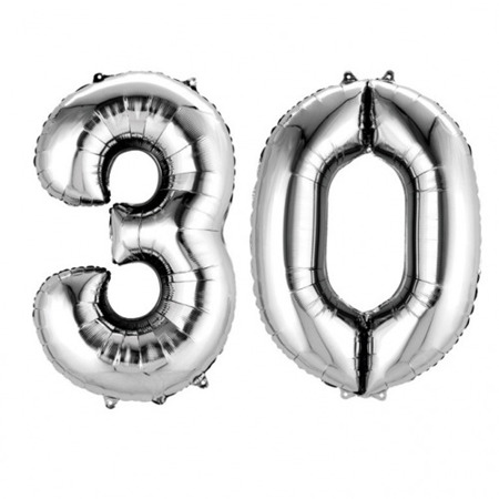 Balony Foliowe Cyfra "30", 100 cm, srebrny