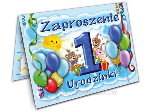 Zaproszenia na roczek niebieskie 1 szt.