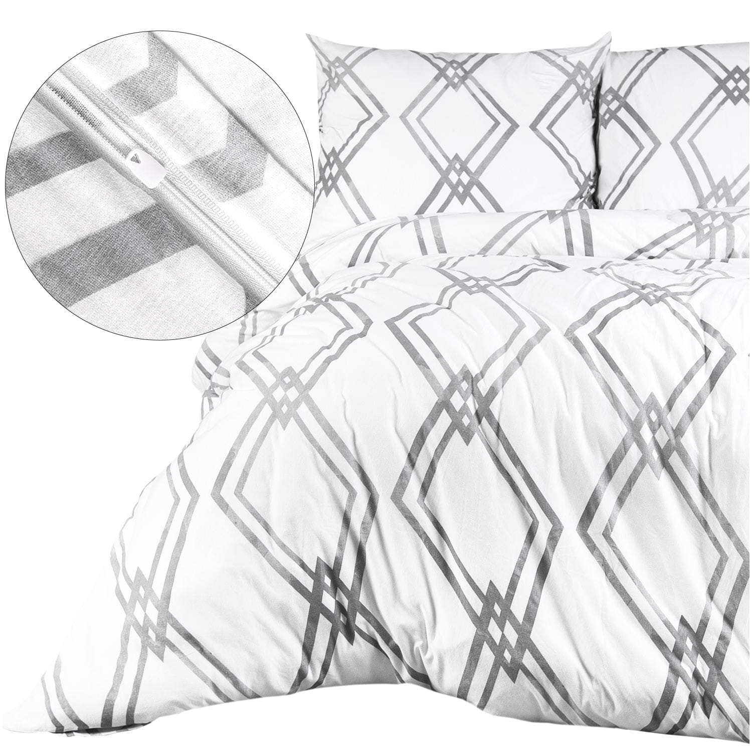 Komplet pościeli 220x200 JERSEY 100% BAWEŁNA szara kratka poszwa + poszewki