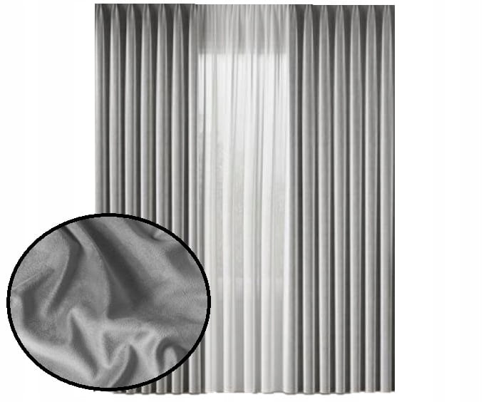 Zasłona velvet szara na taśmie 250x140 - dodaj luksusu do domu