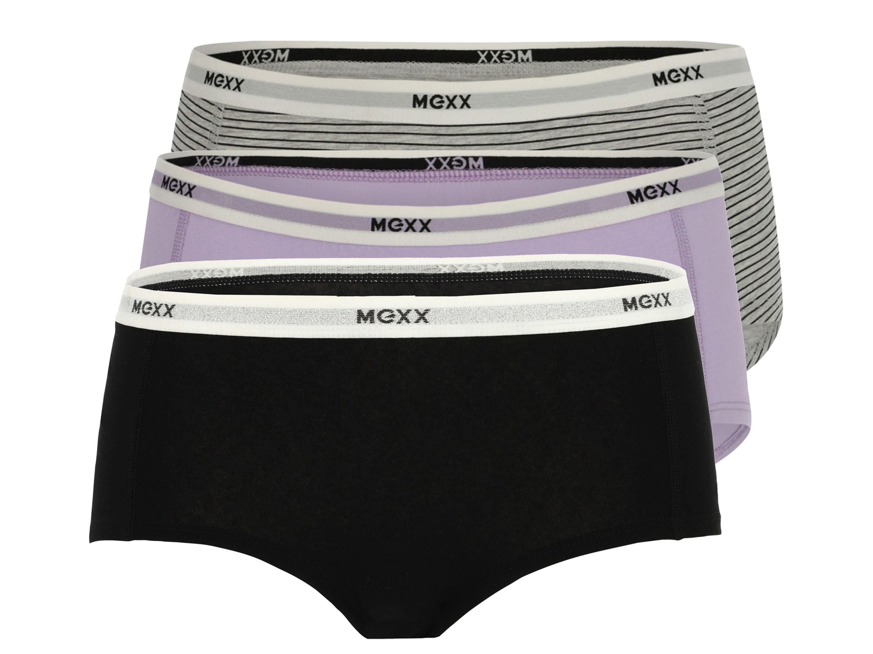 Mexx Hipstery damskie z logo, 3 pary S, czarny/liliowy/szary
