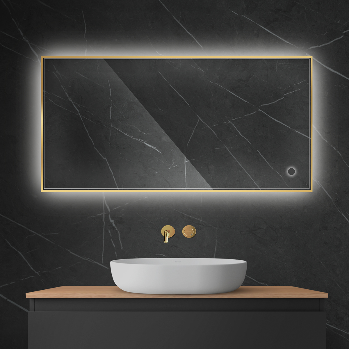 Darmowa Dostawa - Lustro 60x120 cm prostokątne z oświetleniem z matą grzewczą złoty Oltens Nordlis 64112800