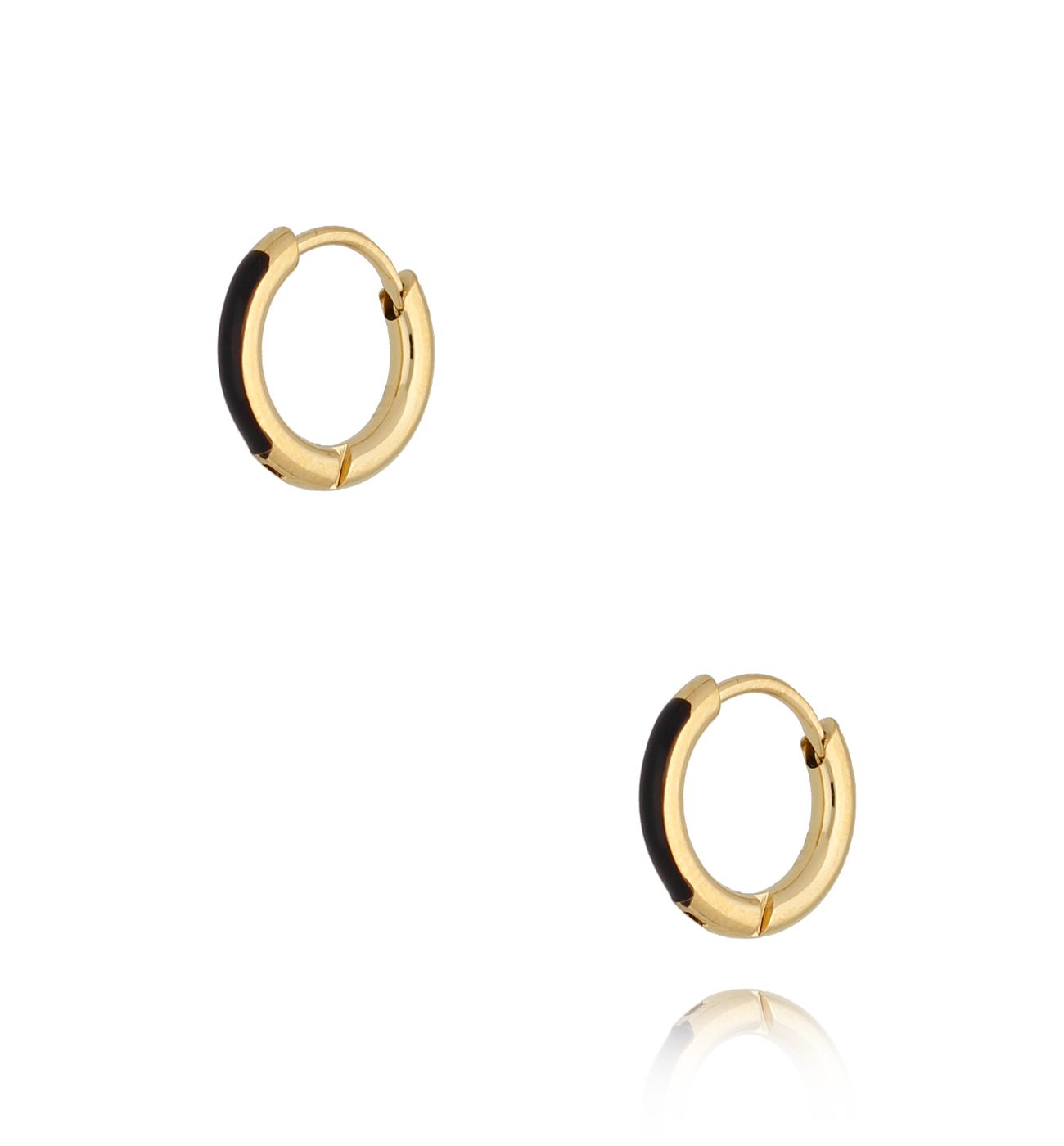 Kolczyki złote koła z czarną emalią Enamel Small Hoops - By Dziubeka