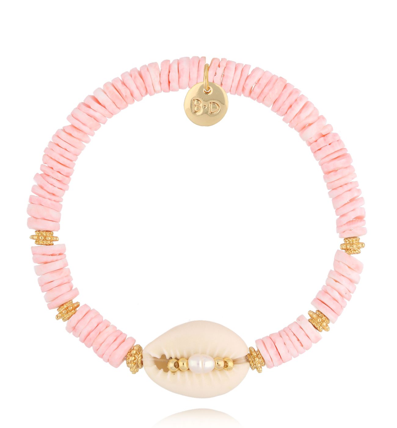 Bransoletka z różowymi muszlami i perełką Pearlescent BSH0178 - By Dziubeka
