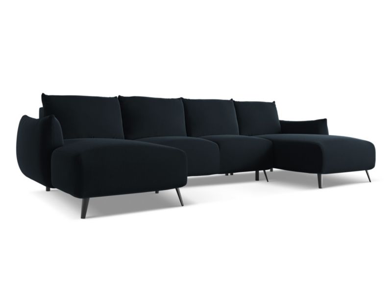 Sofa panoramiczna z funkcją spania Makamii Malie z tkaniny welwetowej 317x162 cm królewski niebieski 1 szt.