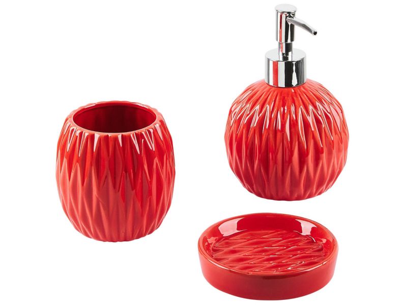 3-częściowy zestaw akcesoriów łazienkowych ceramiczny czerwony Belem 1 kpl