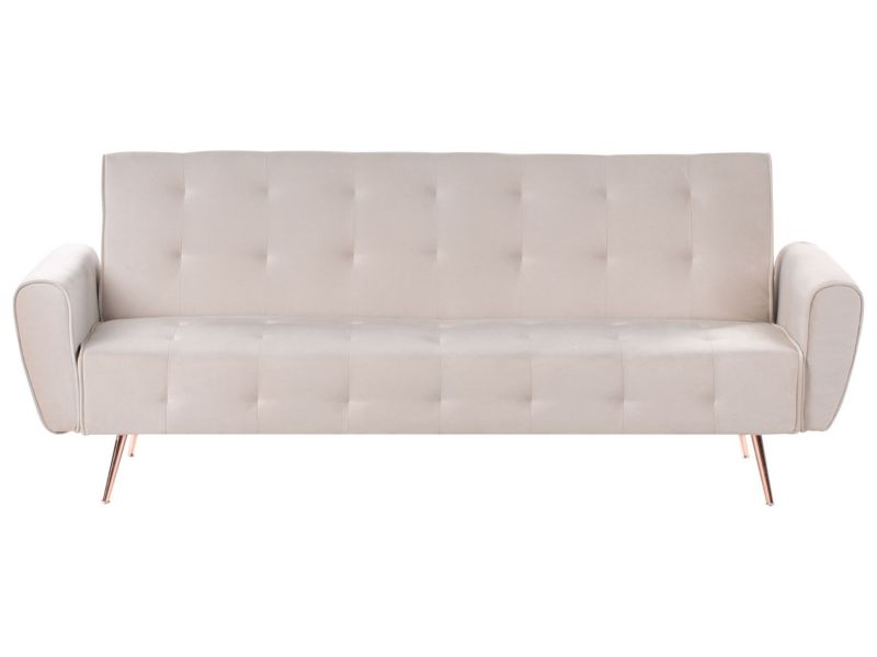 Sofa rozkładana welurowa beżowa Selnes 1 szt.