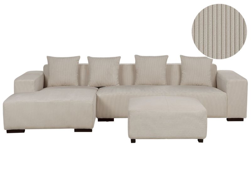 Sofa narożna z otomaną Lungo Sztruks Beżowy Prawostronny 1 kpl