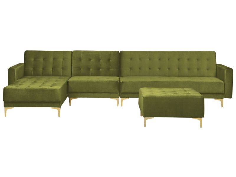 Sofa narożna z otomaną Aberdeen Welur Zielony Prawostronny 1 kpl