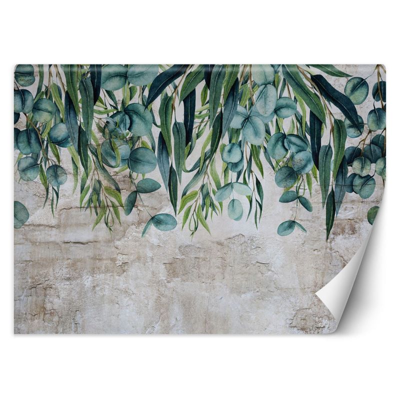 Fototapeta Feeby Zielone pastelowe liście na betonie 350x245 1 szt