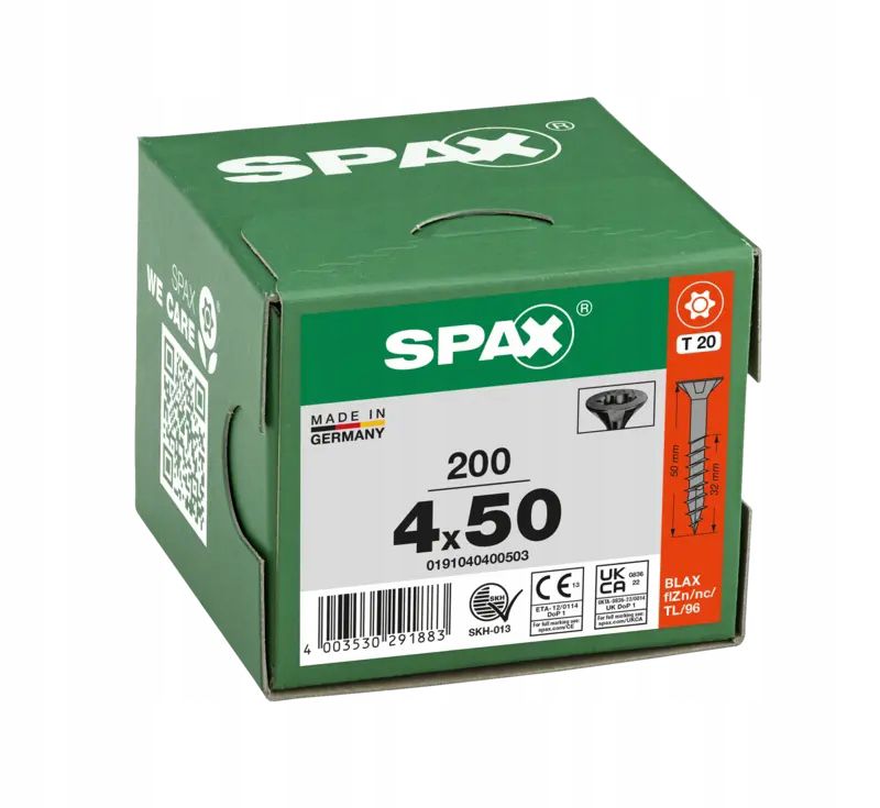 Wkręty Do Drewna Spax 4X50Mm Torx,Niepełny Gwint,Łeb Stożkowy,Czarne200Szt