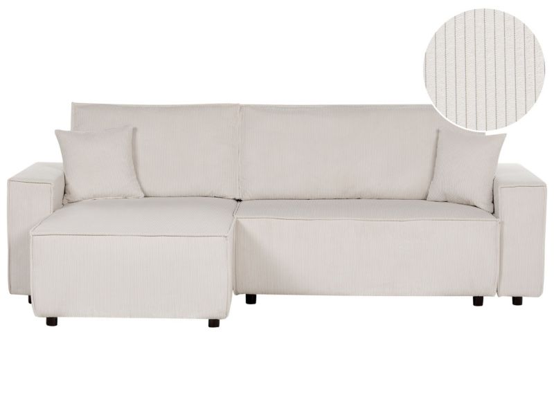 Sofa rozkładana Abacka Złamana biel Sztruks Prawostronny 1 szt.