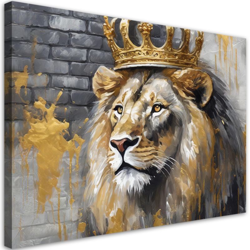 Obraz do salonu sypialni Feeby Lew Złota Korona 120x80 cm 1szt