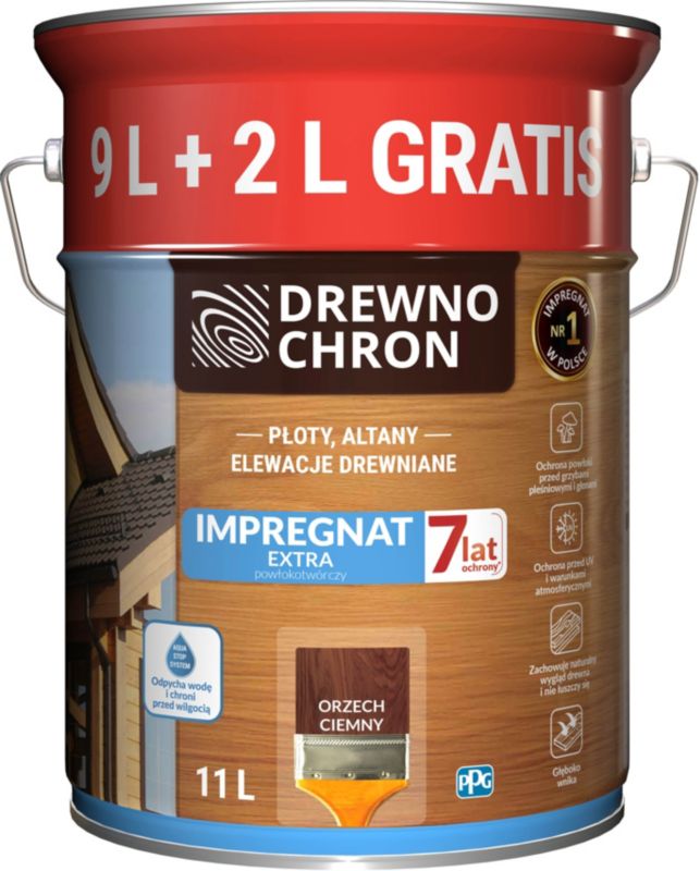 Impregnat Drewnochron Extra 9 l + 2 l orzech ciemny