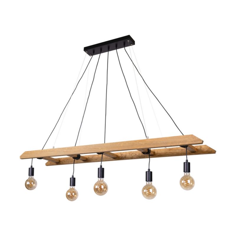 Drewniana Lampa Wisząca SPOT Light 5xE27 Max.60W Drewno Sosnowe Brązowe FSC z Czarnymi Detalami, Polski Producent 1 szt.