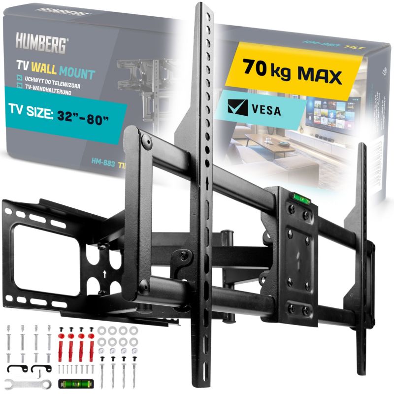 Uchwyt ścienny do TV Humberg HM-881 wieszak do telewizora 32-80 cali obrotowy 70kg 1 szt.