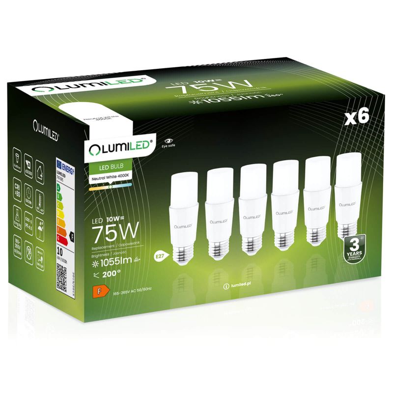 Żarówka LED LUMILED E27 T37 10W 1055lm 4000K 200st 6 szt.