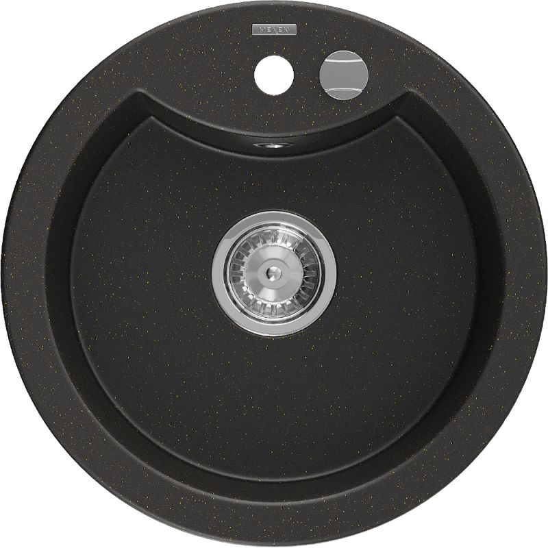 Zlewozmywak granitowy wpuszczany Mexen Enzo 1-komorowy czarny/złoty metalik 576x465 mm - 6506571005-75-B 1 szt.