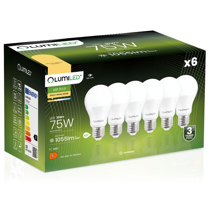 Żarówka LED LUMILED E27 A60 10W 1055lm 3000K 260st 6 szt.