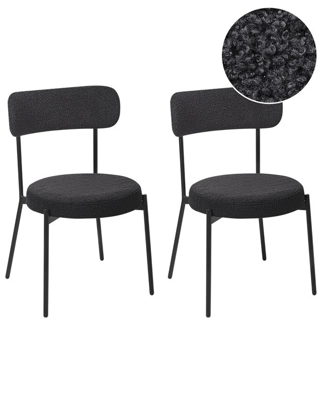 Krzesło do jadalni Zestaw 2 Boucle Czarny ALLISON