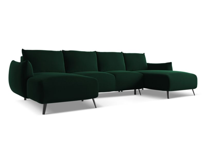 Sofa panoramiczna z funkcją spania Makamii Malie z tkaniny welwetowej 317x162 cm butelkowa zieleń 1 szt.