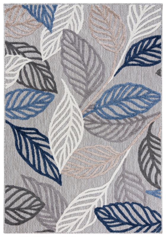 Dywan wewnętrzny/ zewnętrzny Aventura EC99A prostokąt 80 x 150 cm niebieski,szary nowoczesny, liście wzór roślinny 1 szt.