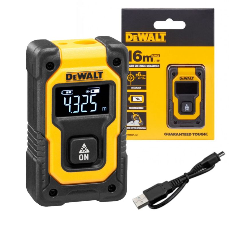 Kieszonkowy Dalmierz Laserowy Ładowalny DeWALT USB DO 16m 1 szt.