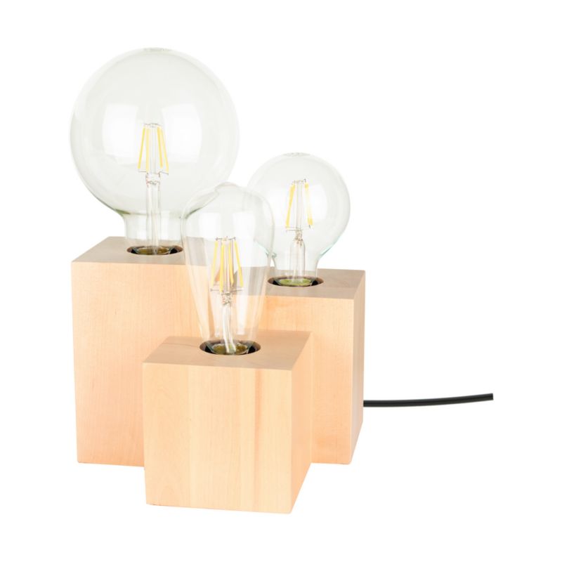 Drewniana Lampa Stołowa SPOT Light Square 3xE27 Max.15W Naturalna Brzoza FSC, Polski Producent, 1 szt.