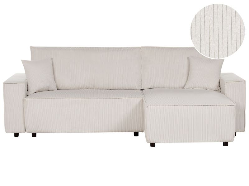 Sofa rozkładana Abacka Złamana biel Sztruks Lewostronny 1 szt.