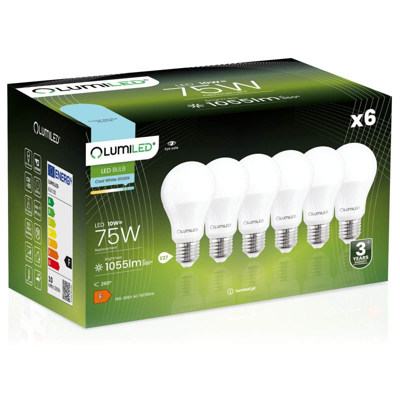 Żarówka LED LUMILED E27 A60 10W 1055lm 6500K 260st 6 szt.