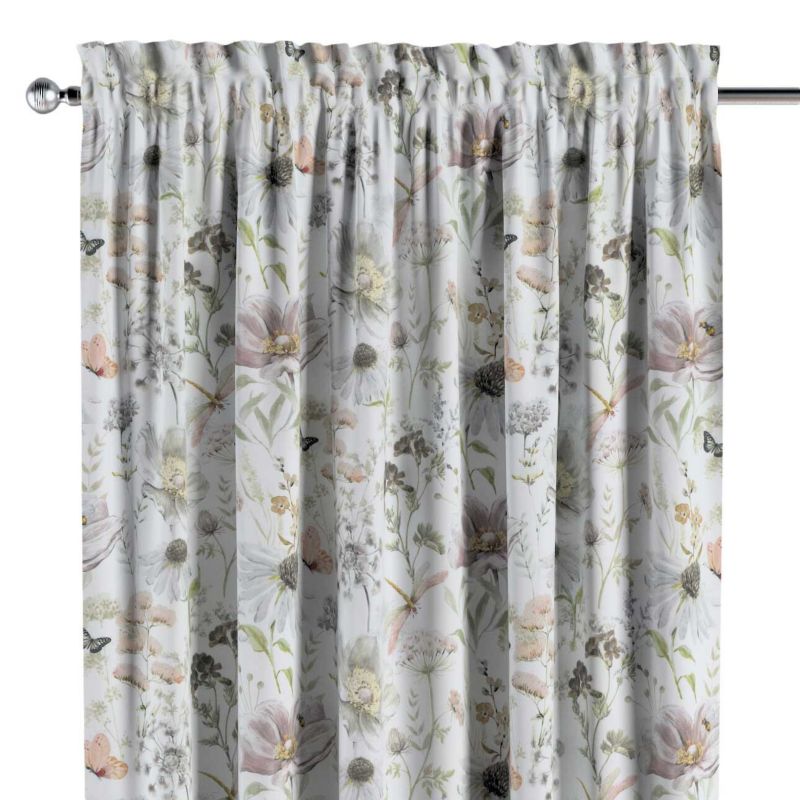 Zasłona na kanale z grzywką Dekoria 130x245 cm Gardenia pastelowe kwiaty na białym tle 1 szt.