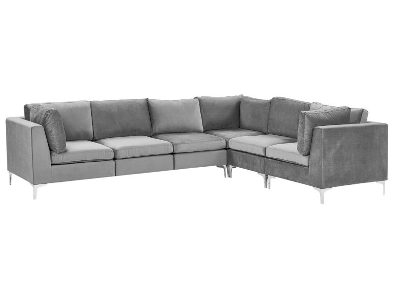 Sofa narożna Evja Szary Welur Lewostronny 1 szt.
