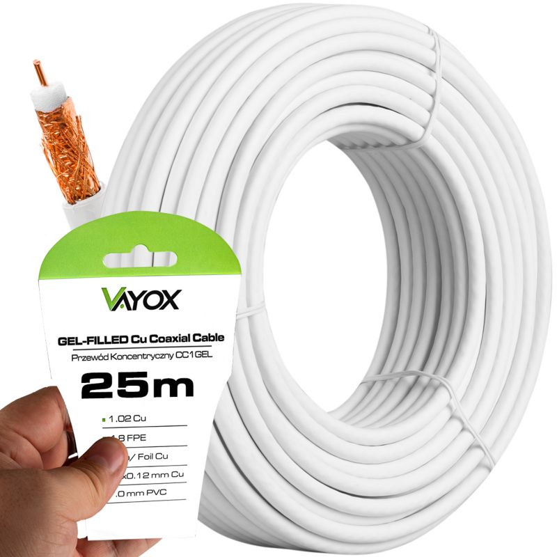 Kabel koncentryczny Vayox CC1-25 antenowy Cu 75 Ohm 25m 1 szt.