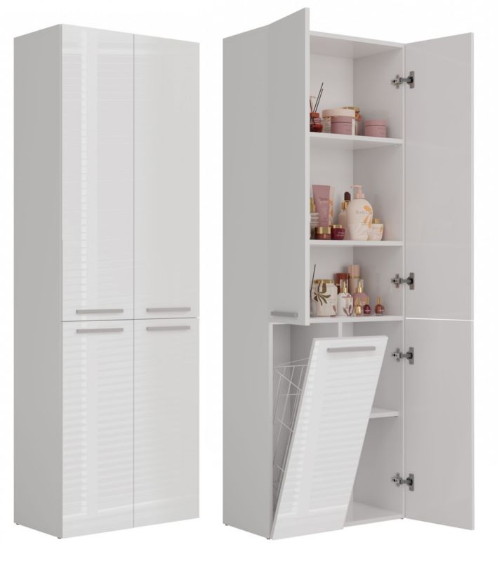Szafka Łazienkowa Topeshop Regał Słupek Nel DD 1K Kosz Biel Połysk 30x60x174 cm 1 szt.